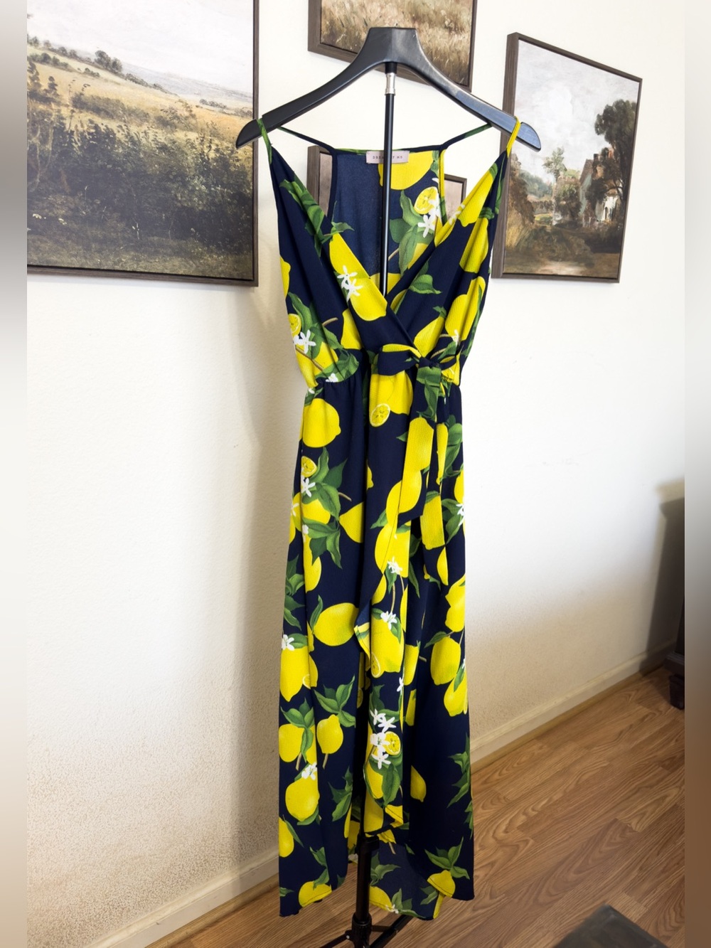 Navy Lemon Print Maxi Wrap Dress